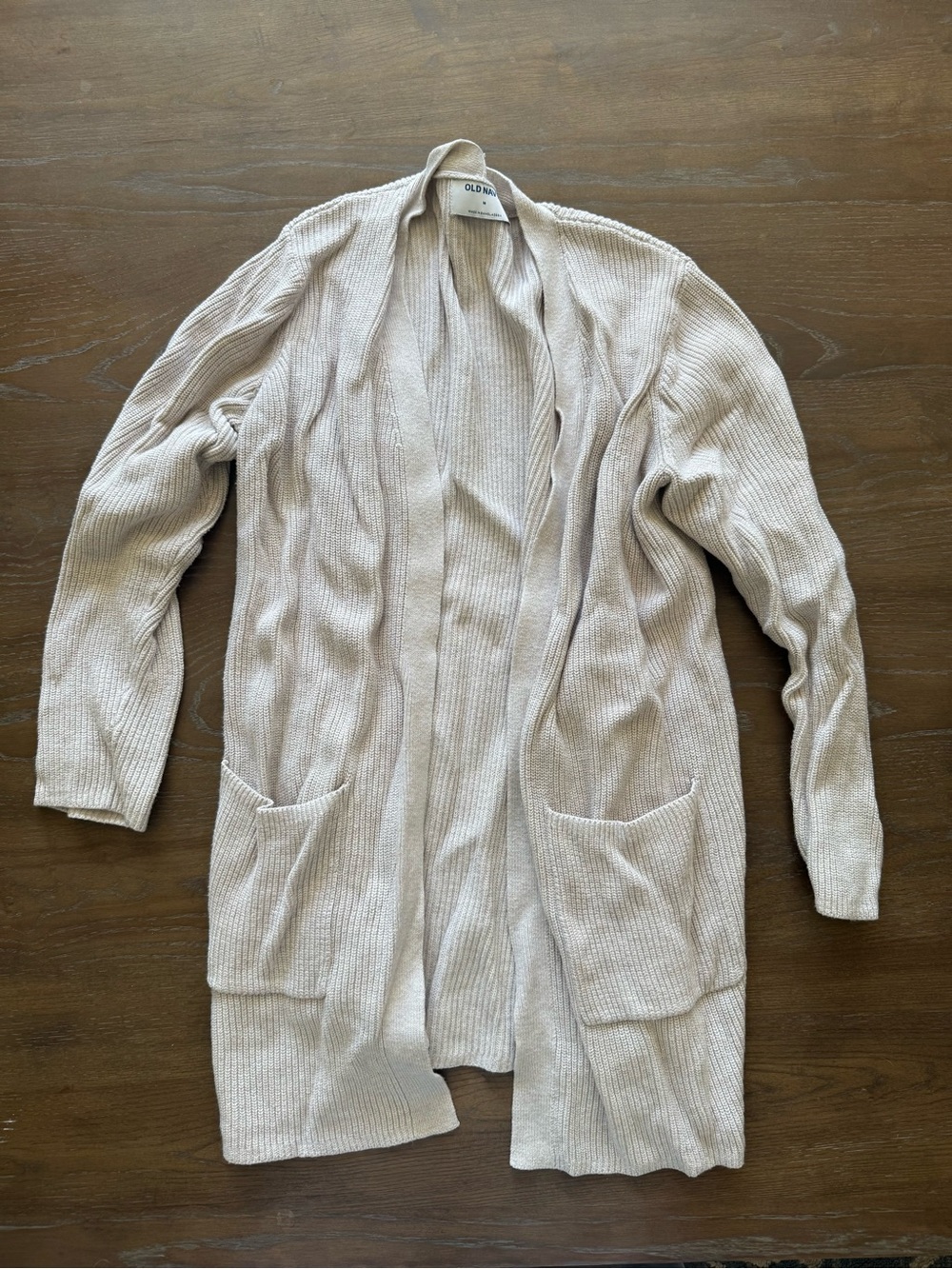 Old Navy Light Cream Open-Front Ribbed Cardigan